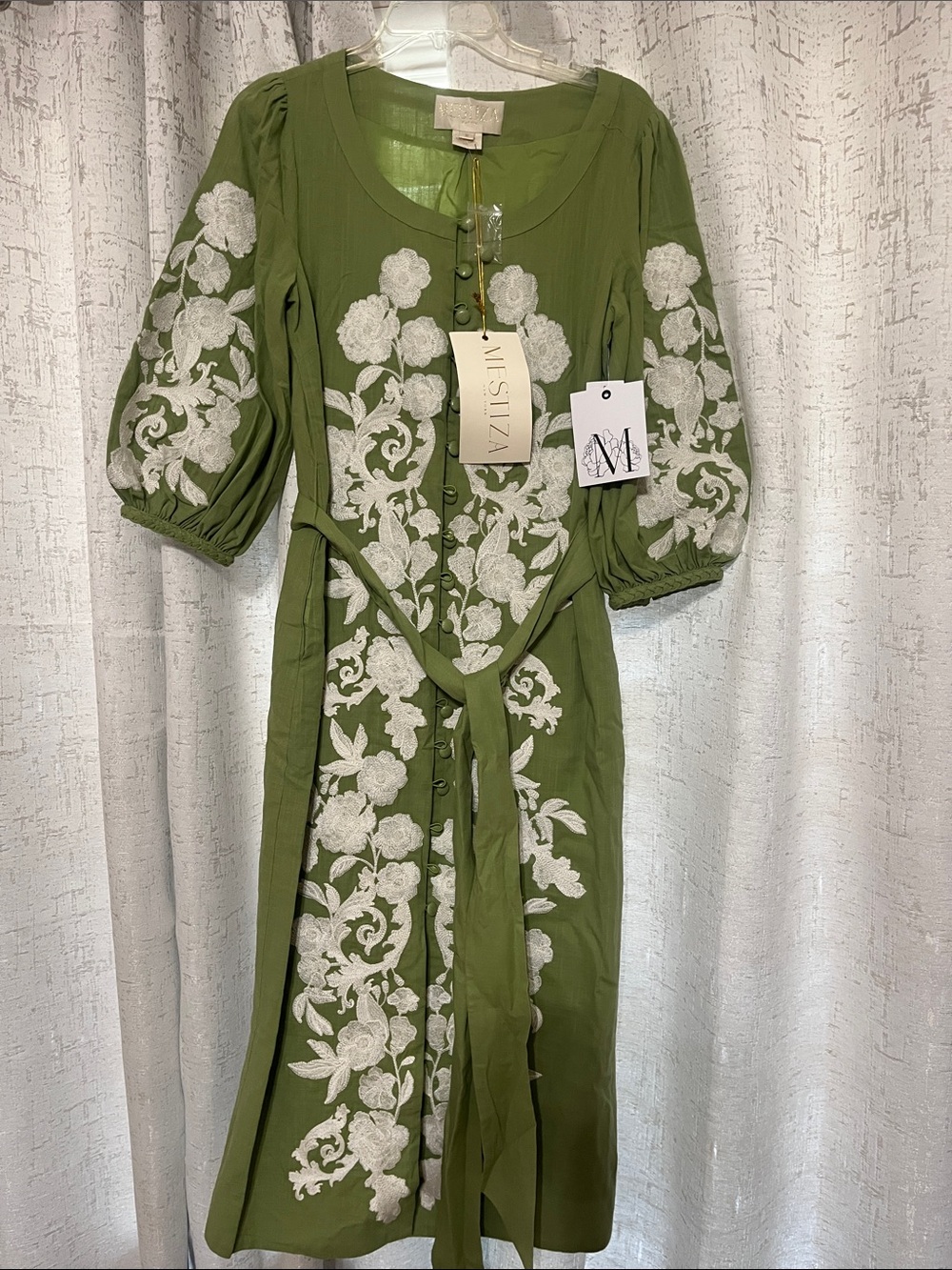 Mestiza Olive Green Embroidered Midi Dress - Picture 2 of 7